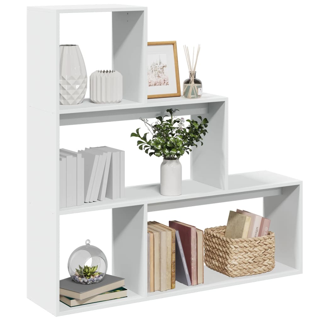 Bookcase/room divider 3 levels, white, 123x29x123 cm wood