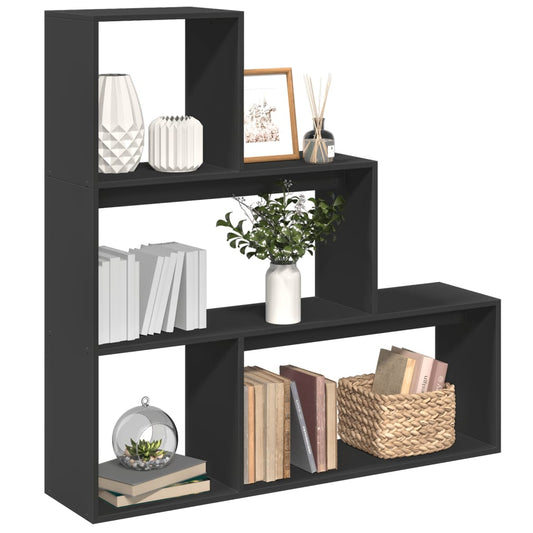 Bookcase/room divider 3 levels, black 123x29x123cm wood