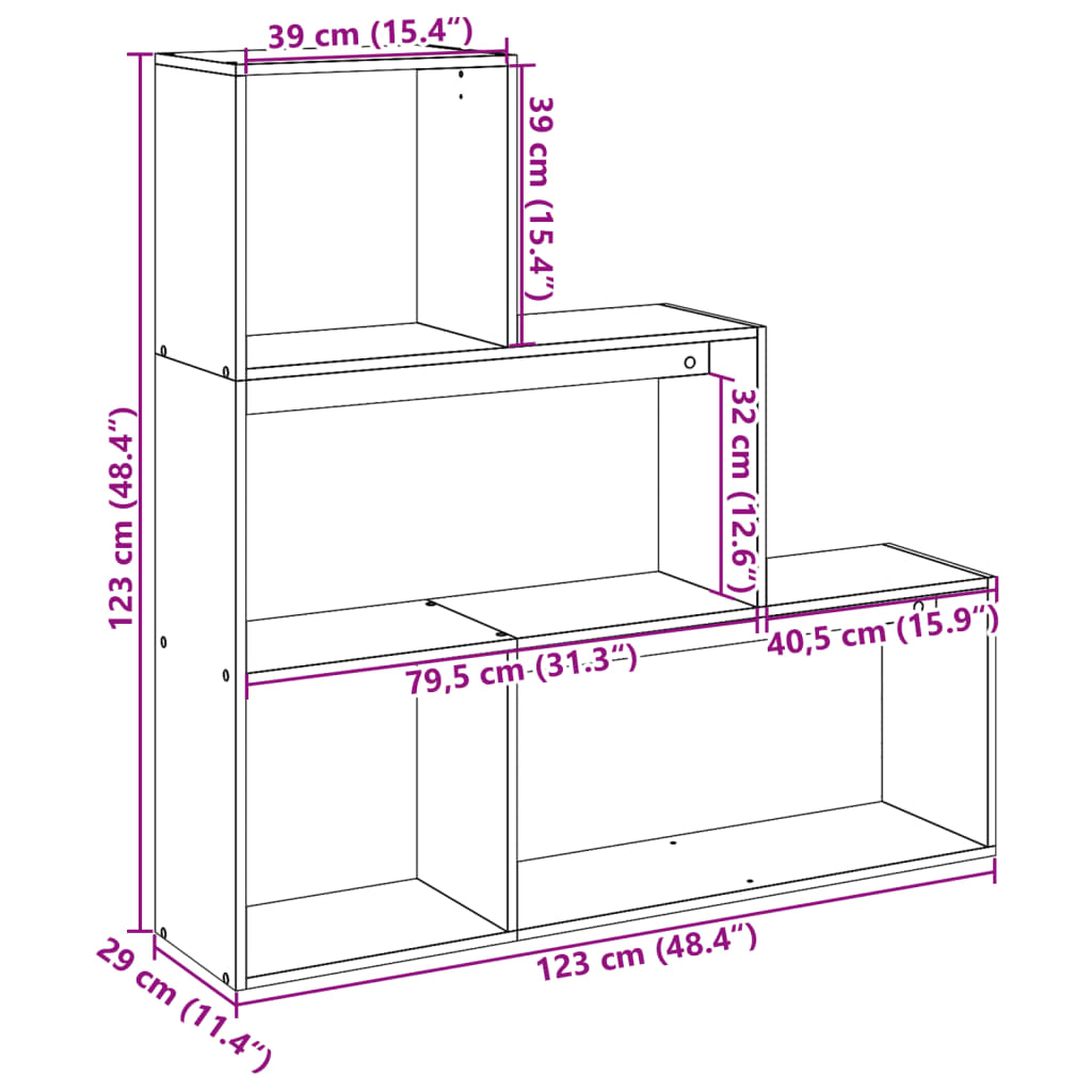 Bookcase/separator 3 levels sonoma oak 123x29x123cm wood