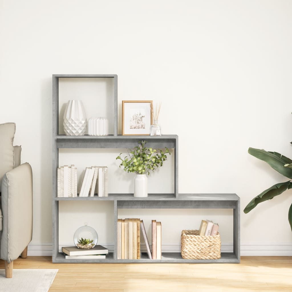 Bookcase/separator 3 levels concrete gray 123x29x123 cm wood