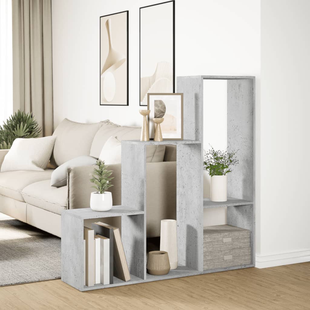 Bookcase/separator 3 levels concrete gray 123x29x123 cm wood