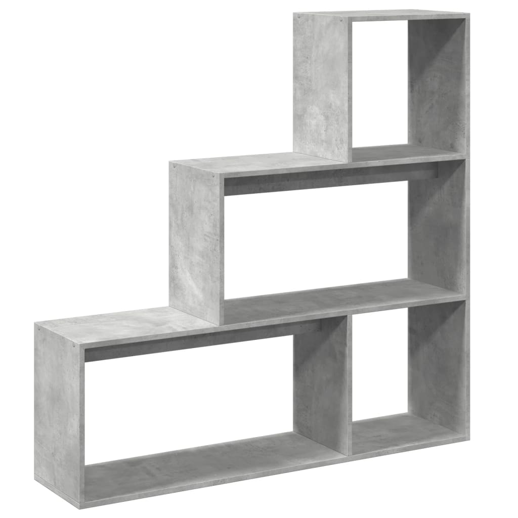 Bibliotecă/separator 3 niveluri gri beton 123x29x123 cm lemn