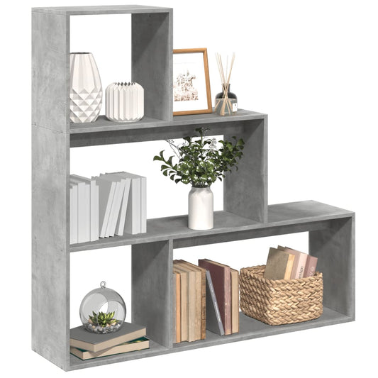 Bookcase/separator 3 levels concrete gray 123x29x123 cm wood