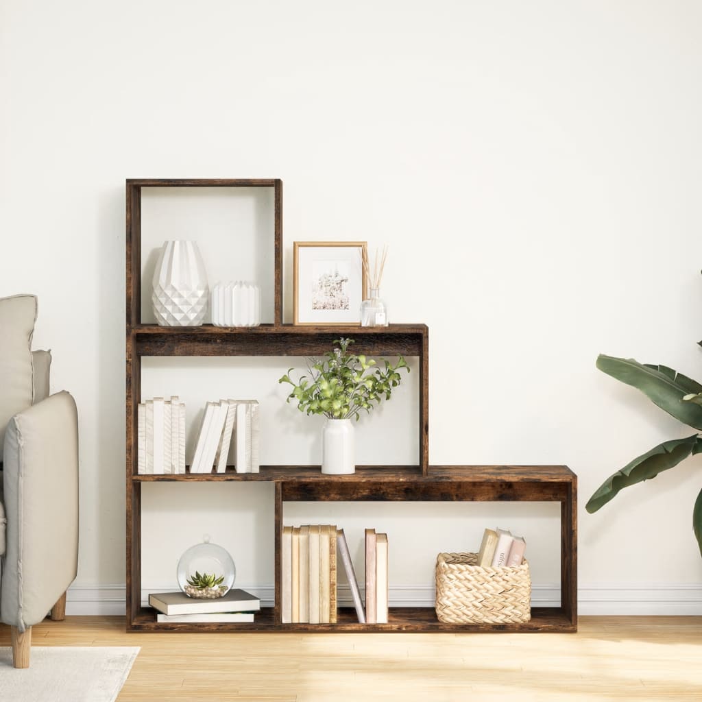 Bookcase/divider 3 levels smoky oak 123x29x123 cm wood