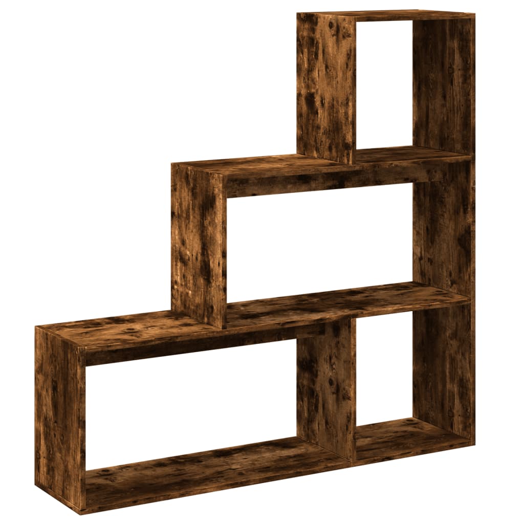 Bookcase/divider 3 levels smoky oak 123x29x123 cm wood