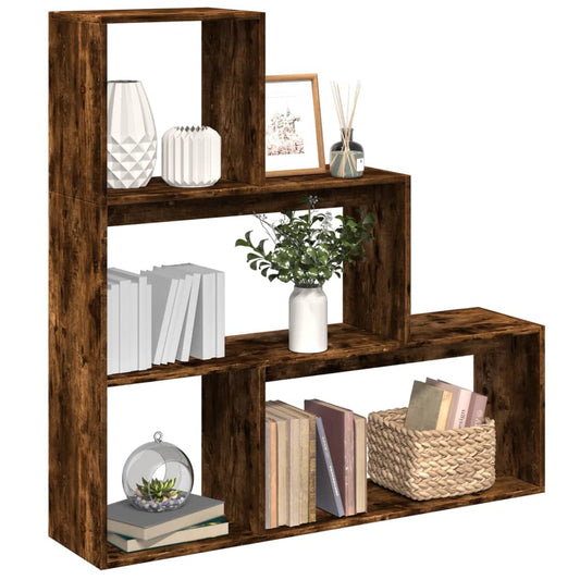 Bookcase/divider 3 levels smoky oak 123x29x123 cm wood