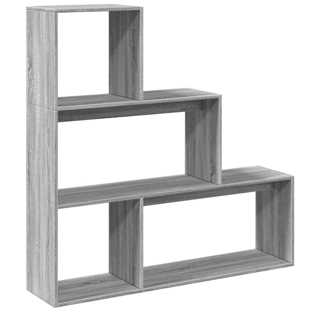 Bookcase/divider 3 levels sonoma gray 123x29x123 cm wood