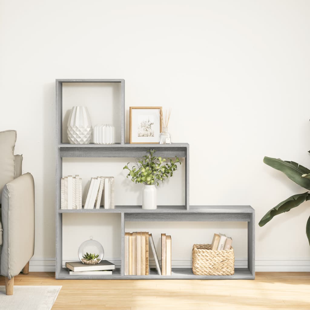 Bookcase/divider 3 levels sonoma gray 123x29x123 cm wood