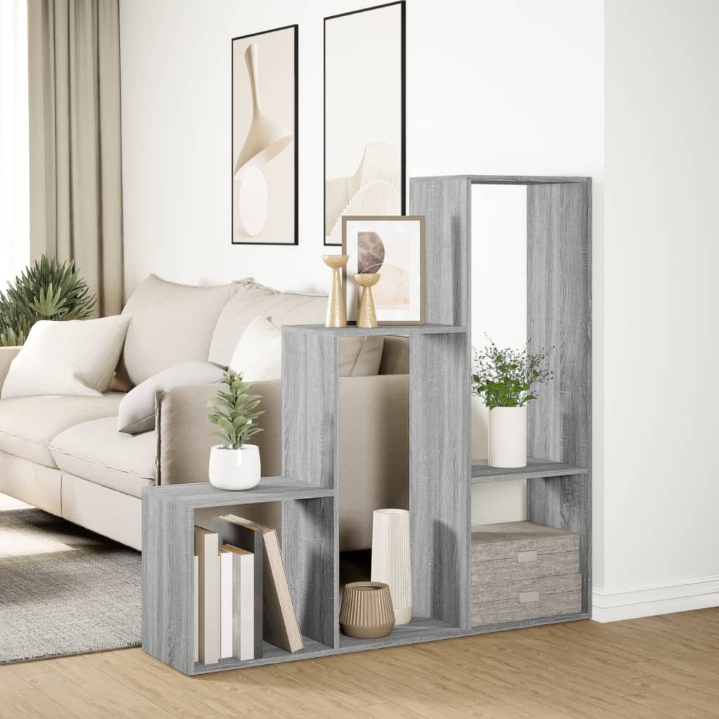 Bookcase/divider 3 levels sonoma gray 123x29x123 cm wood