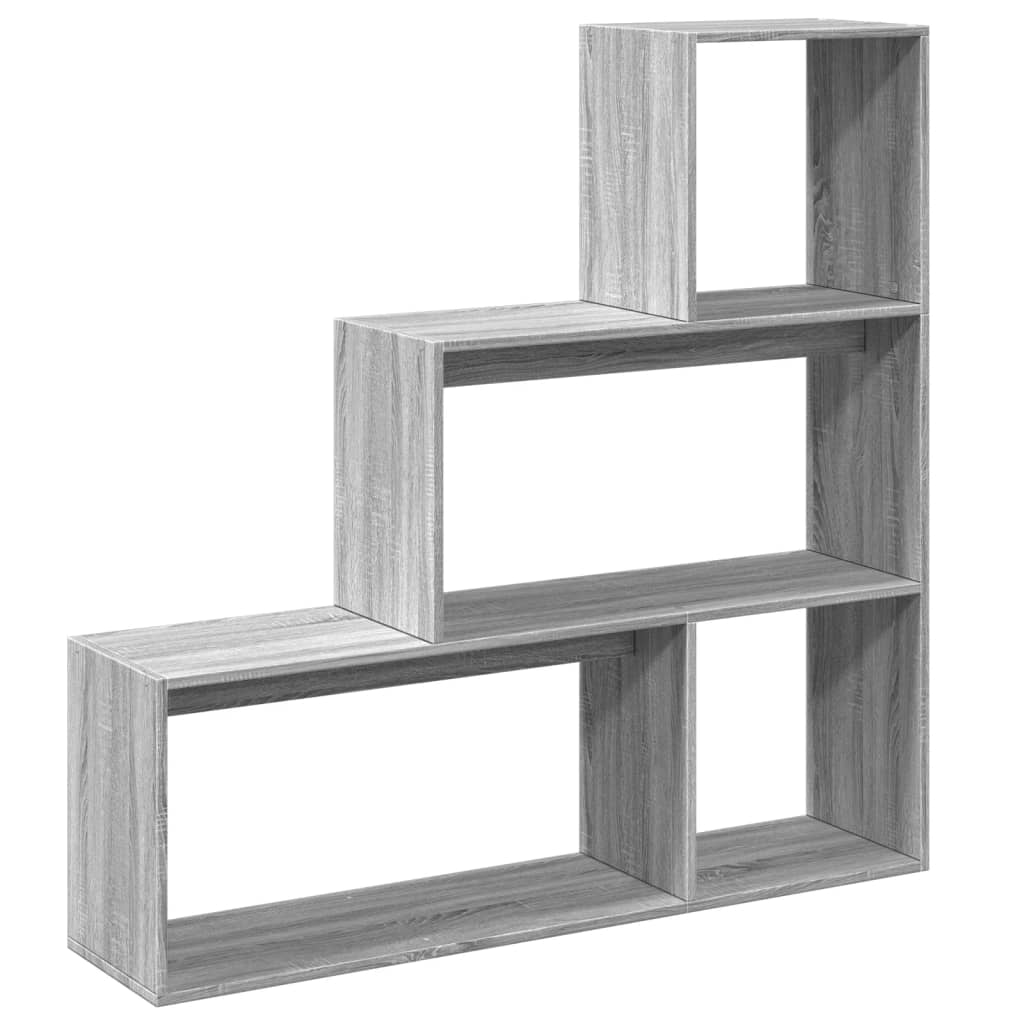 Bookcase/divider 3 levels sonoma gray 123x29x123 cm wood