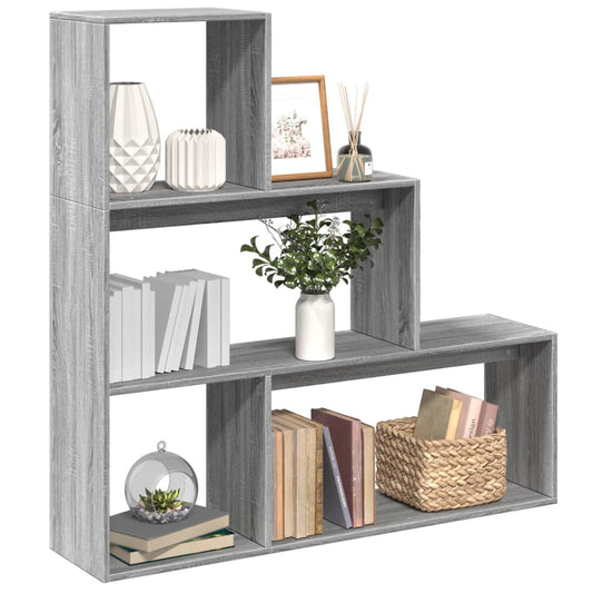 Bookcase/divider 3 levels sonoma gray 123x29x123 cm wood