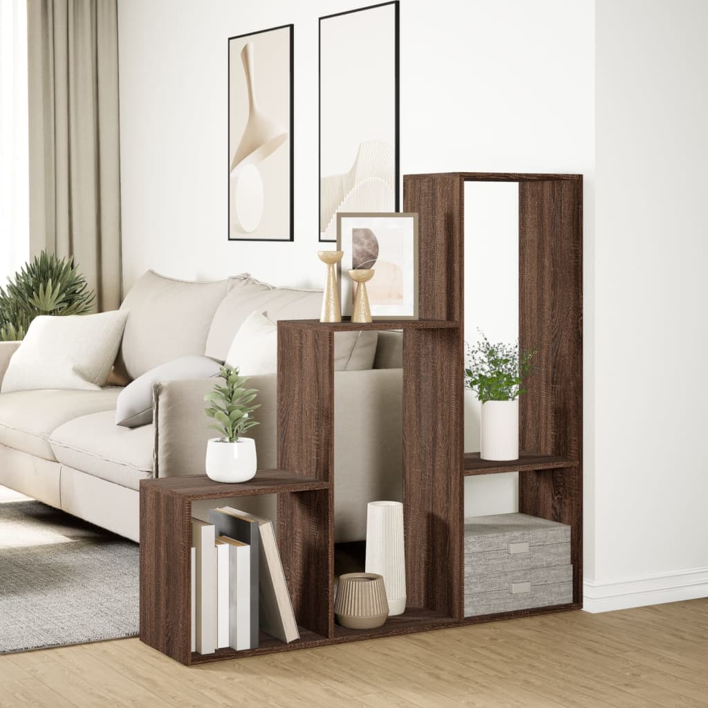 Bookcase/divider 3 levels brown oak 123x29x123 cm wood