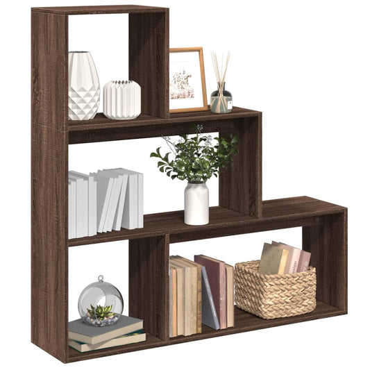 Bookcase/divider 3 levels brown oak 123x29x123 cm wood