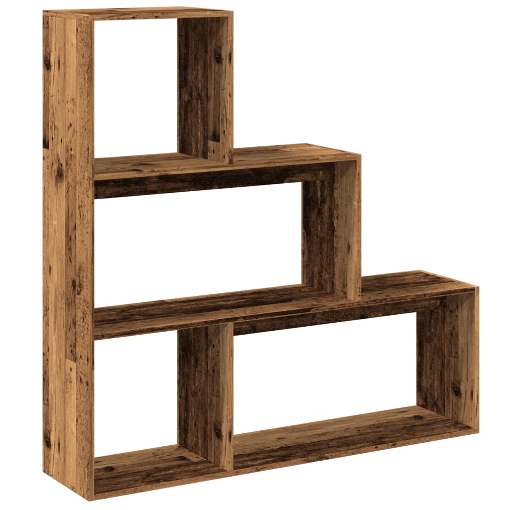 Bookcase/separator 3 levels old wood 123x29x123 cm wood