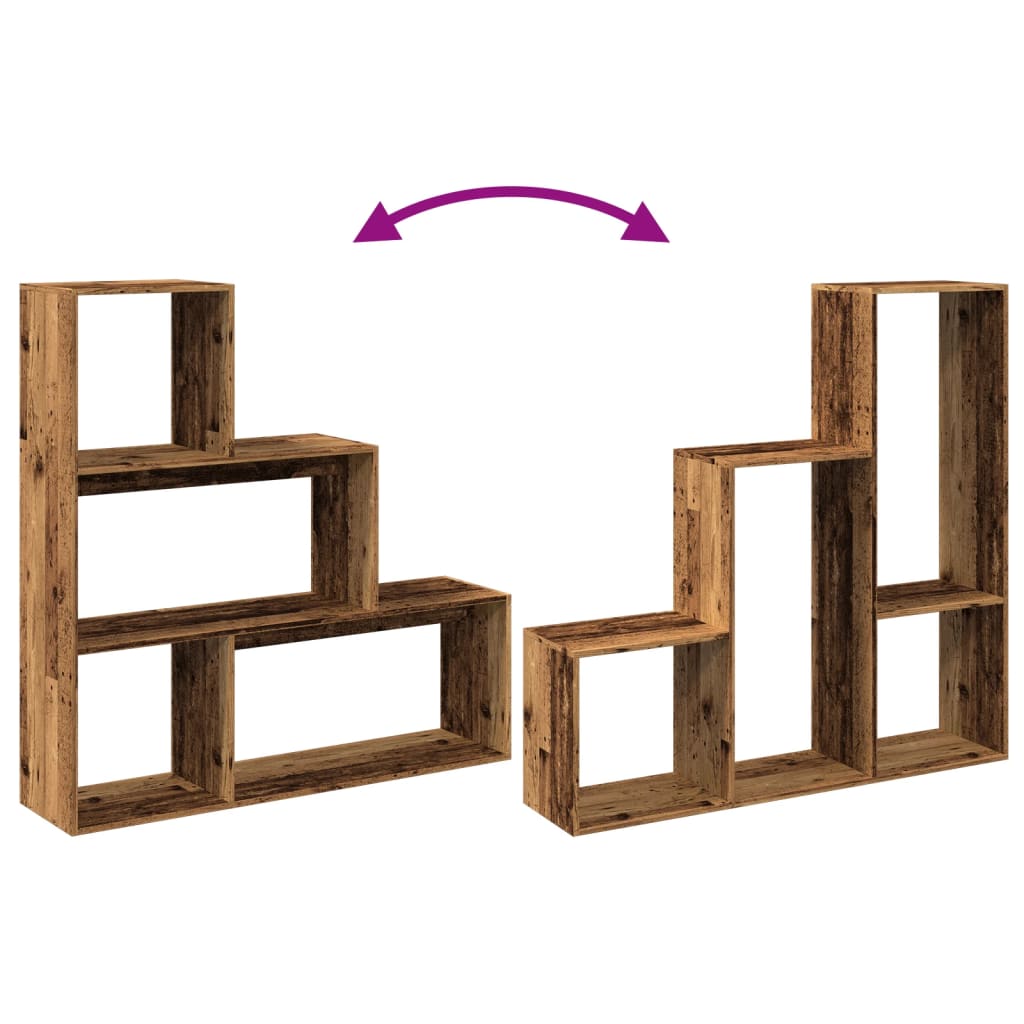 Bookcase/separator 3 levels old wood 123x29x123 cm wood