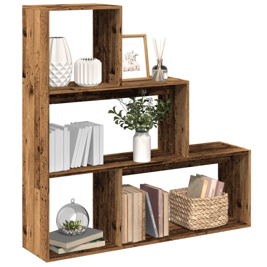 Bookcase/separator 3 levels old wood 123x29x123 cm wood