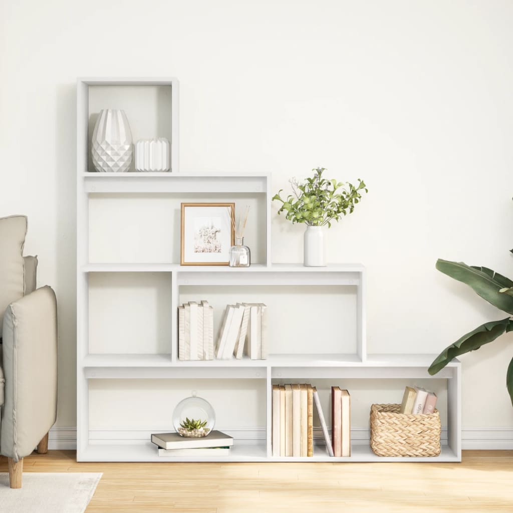 Bookcase/divider 4 levels, white, 143.5x29x143.5 cm wood