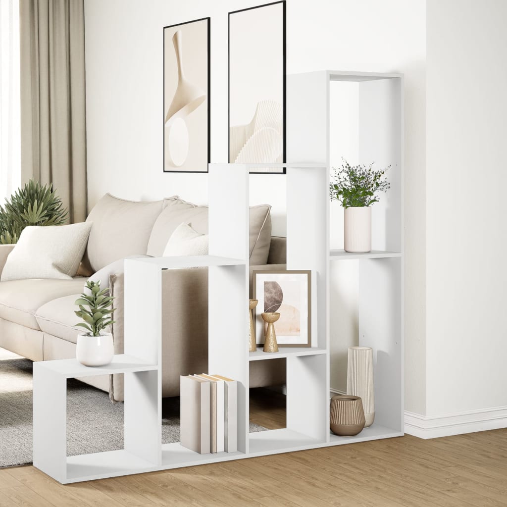 Bookcase/divider 4 levels, white, 143.5x29x143.5 cm wood