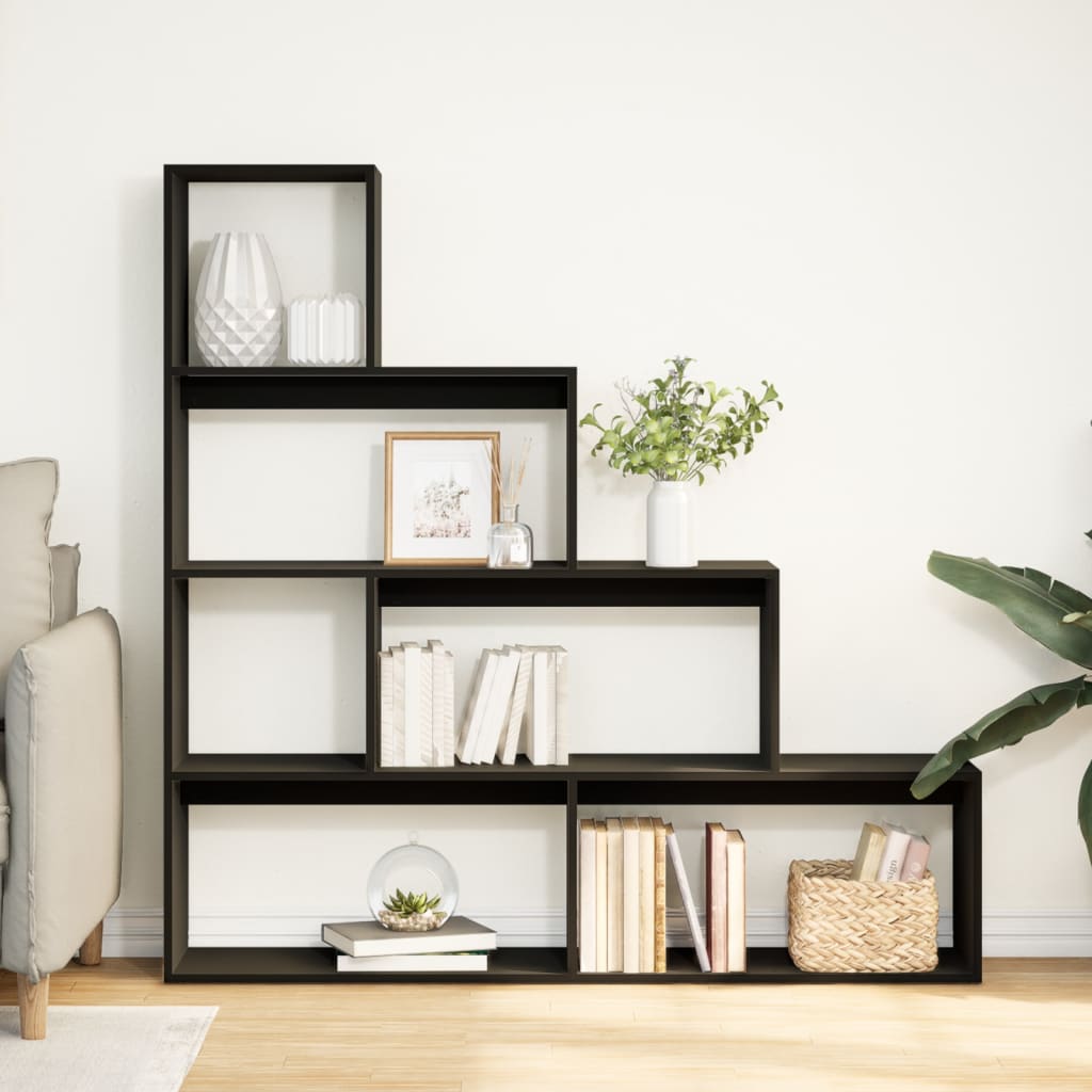 Bookcase/divider 4 levels, black 143.5x29x143.5cm wood