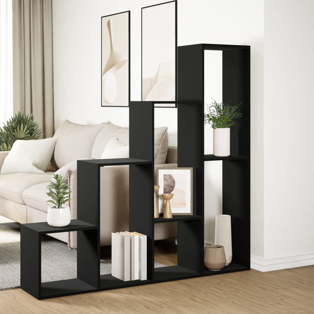 Bookcase/divider 4 levels, black 143.5x29x143.5cm wood