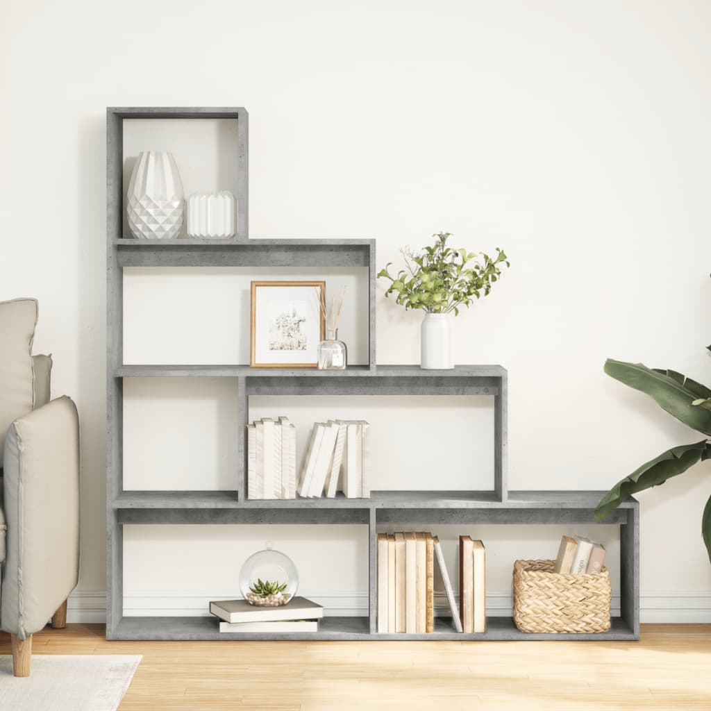 Bookcase/room divider concrete gray 143.5x29x143.5 cm wood