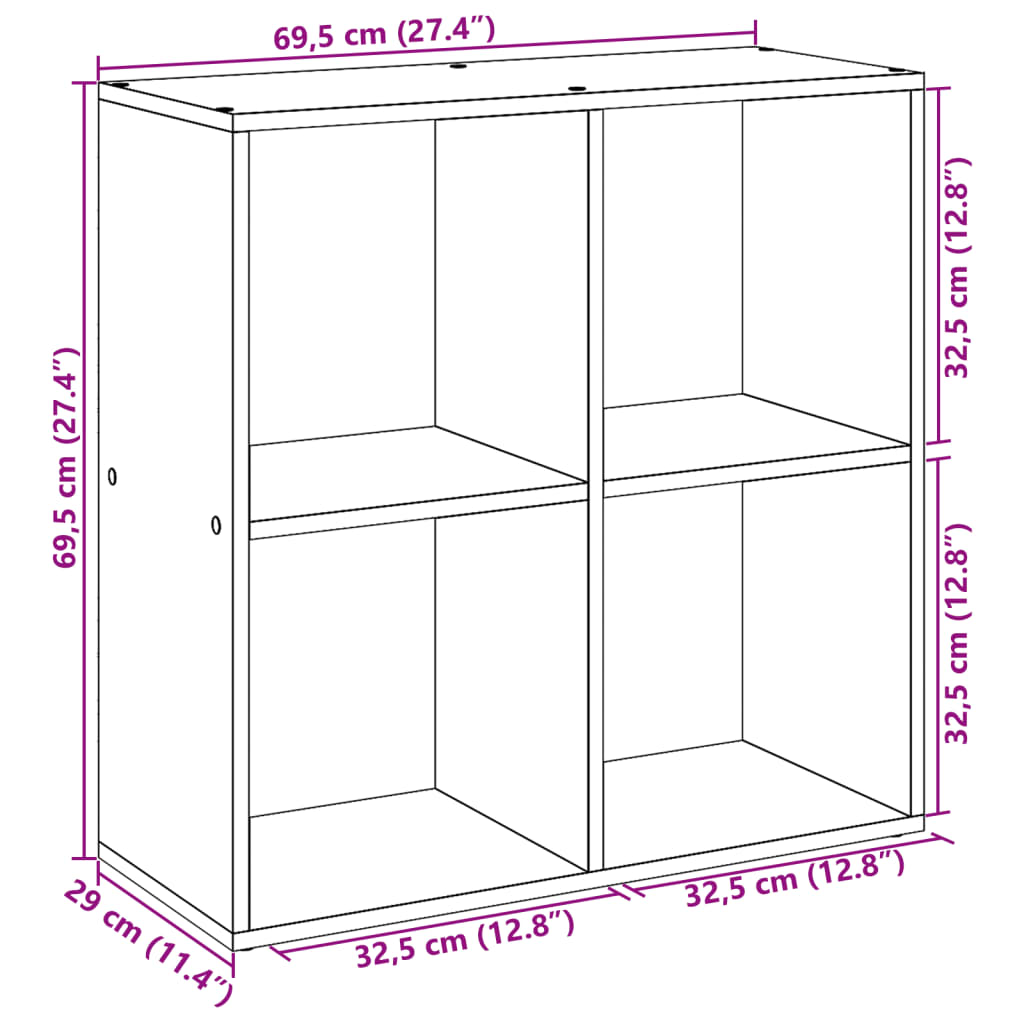 Bookcase/room divider white 69.5x29x69.5 cm processed wood