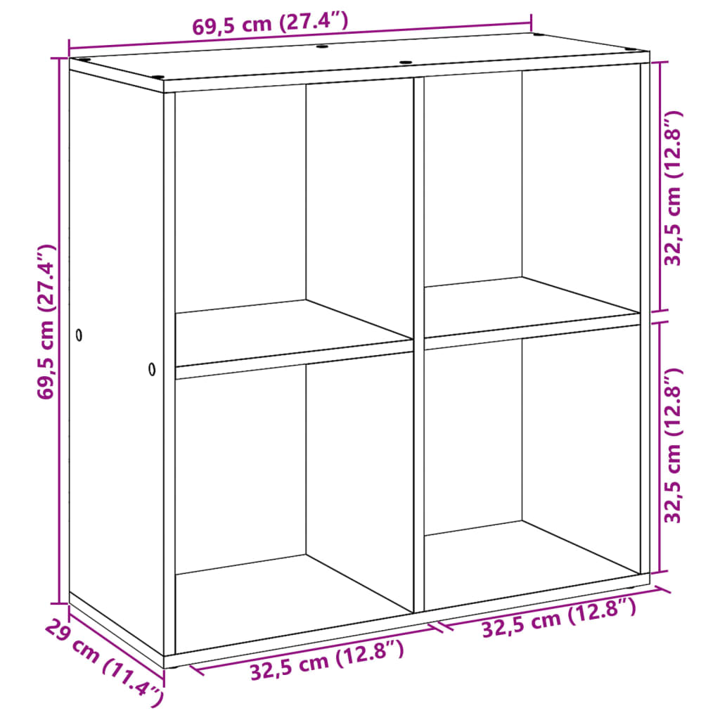 Bookcase/room divider black 69.5x29x69.5cm processed wood