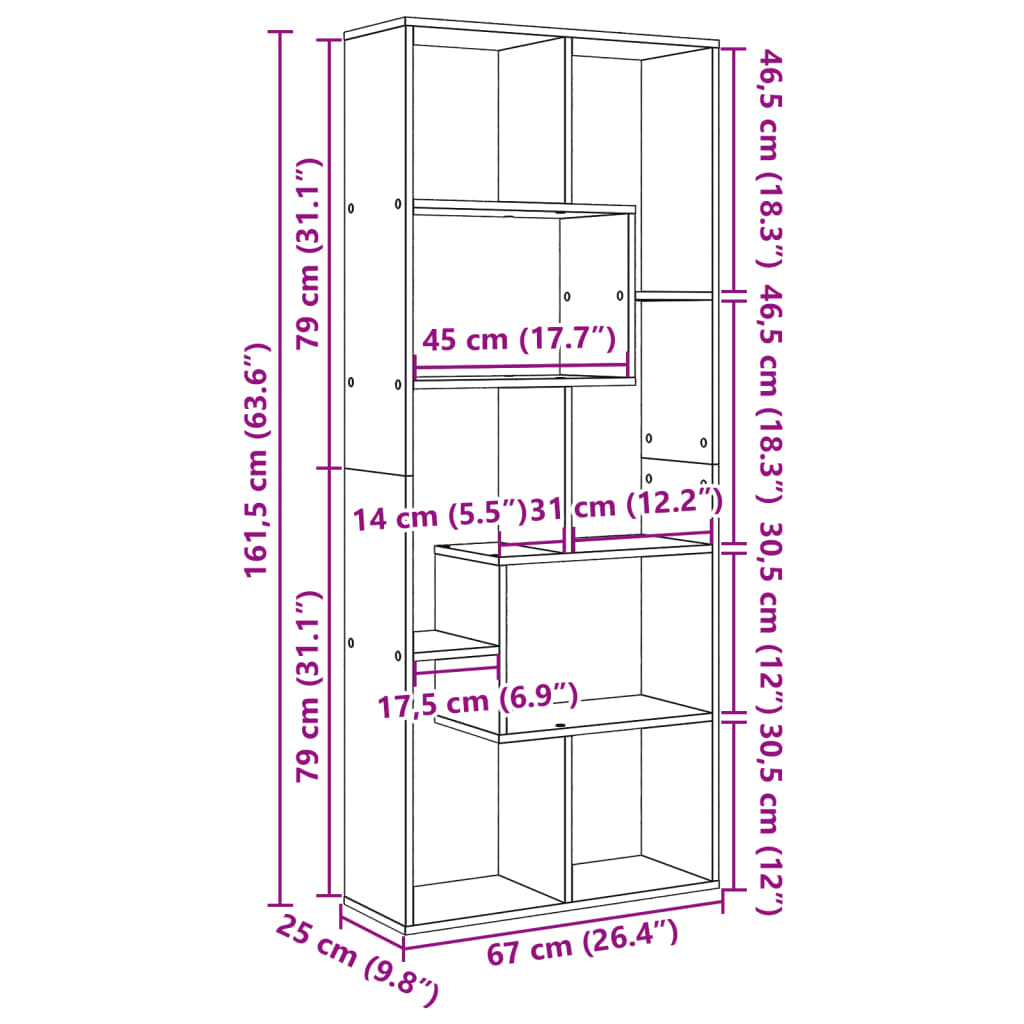 Bibliotecă/separator cameră, alb 67x25x161,5 cm lemn prelucrat