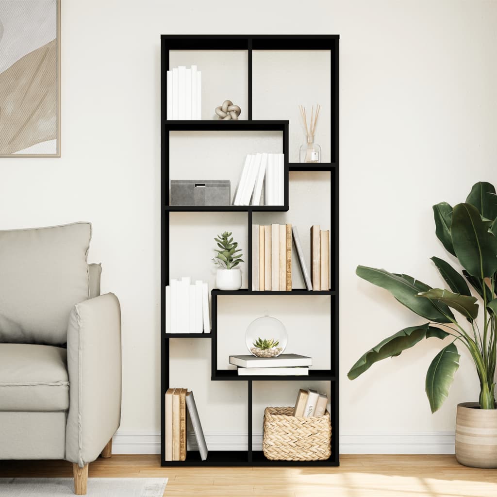 Bookcase/room divider black 67x25x161.5 cm processed wood