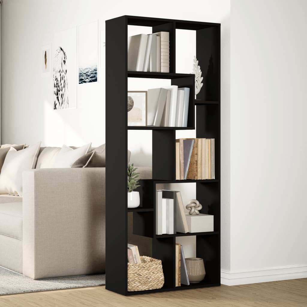 Bookcase/room divider black 67x25x161.5 cm processed wood