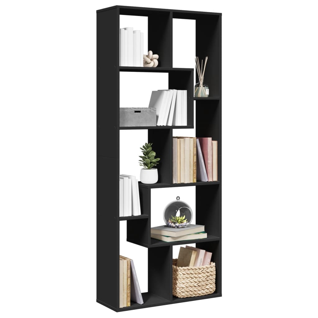 Bibliotecă/separator cameră negru 67x25x161,5 cm lemn prelucrat