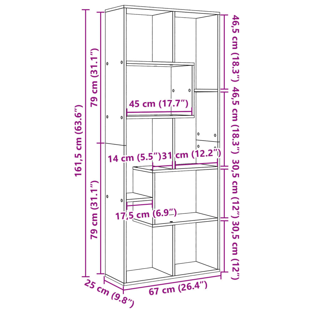 Bookcase/room divider sonoma oak 67x25x161.5 cm wood