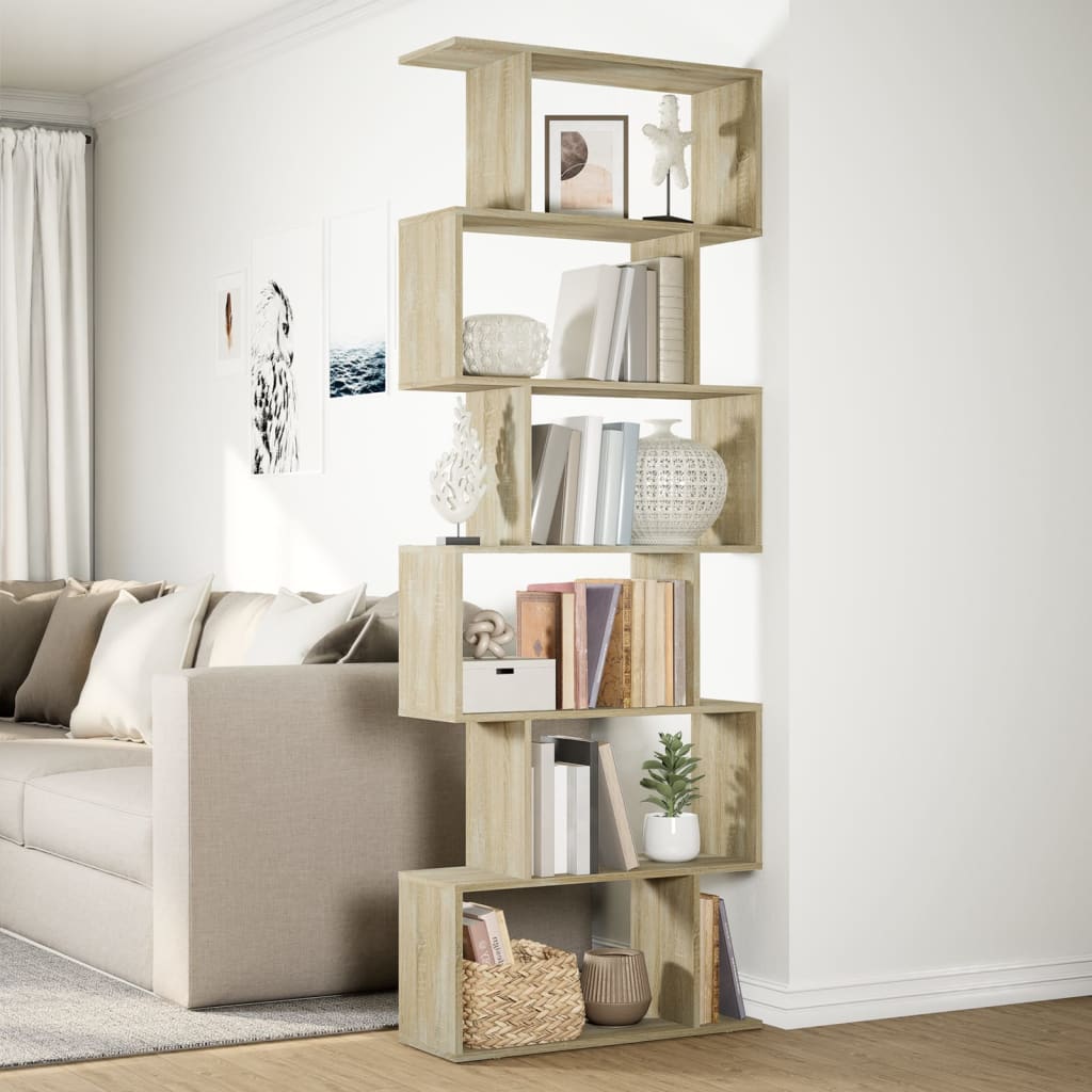 Bookcase/separator 6 levels sonoma oak 70x24x193 cm wood