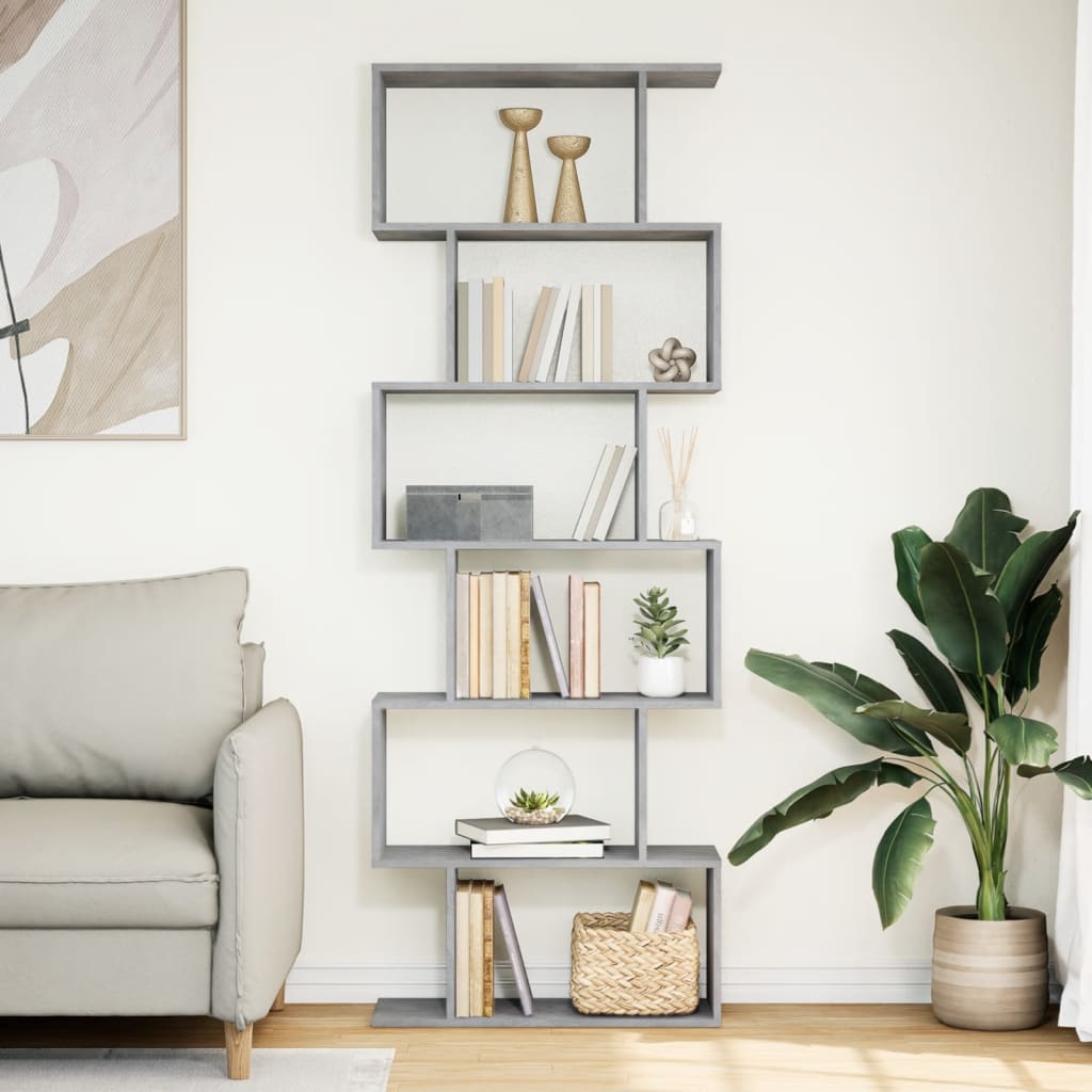 Bookcase/separator 6 levels concrete gray 70x24x193 cm wood