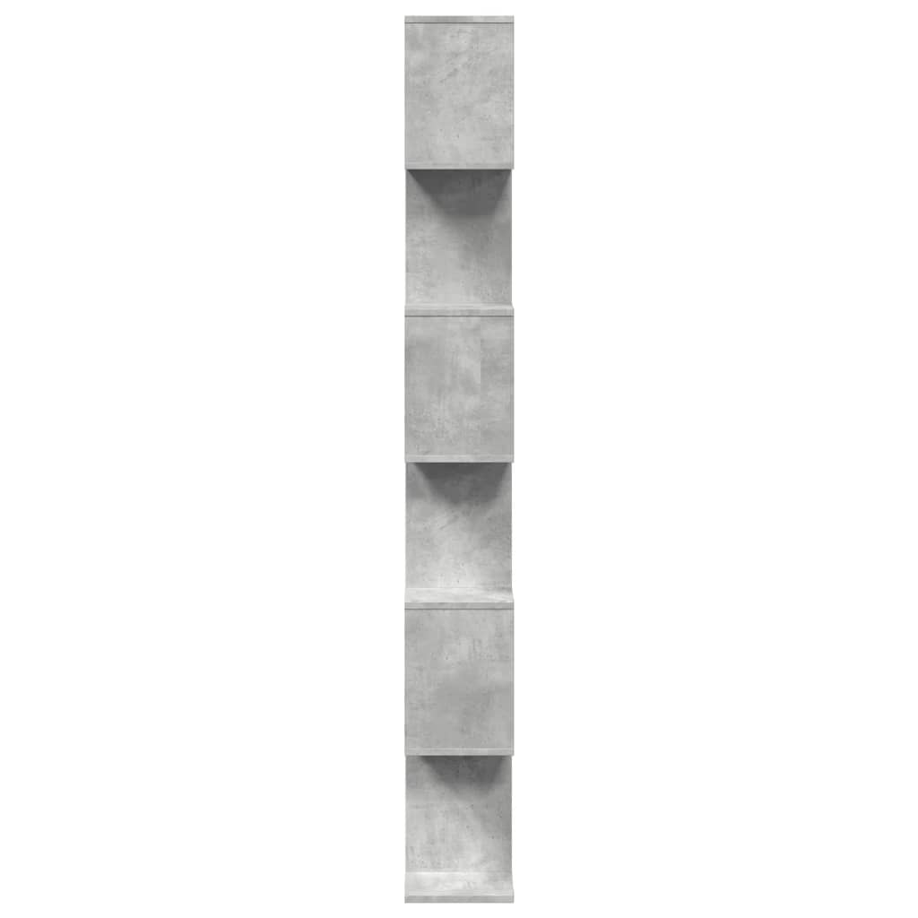 Bookcase/separator 6 levels concrete gray 70x24x193 cm wood