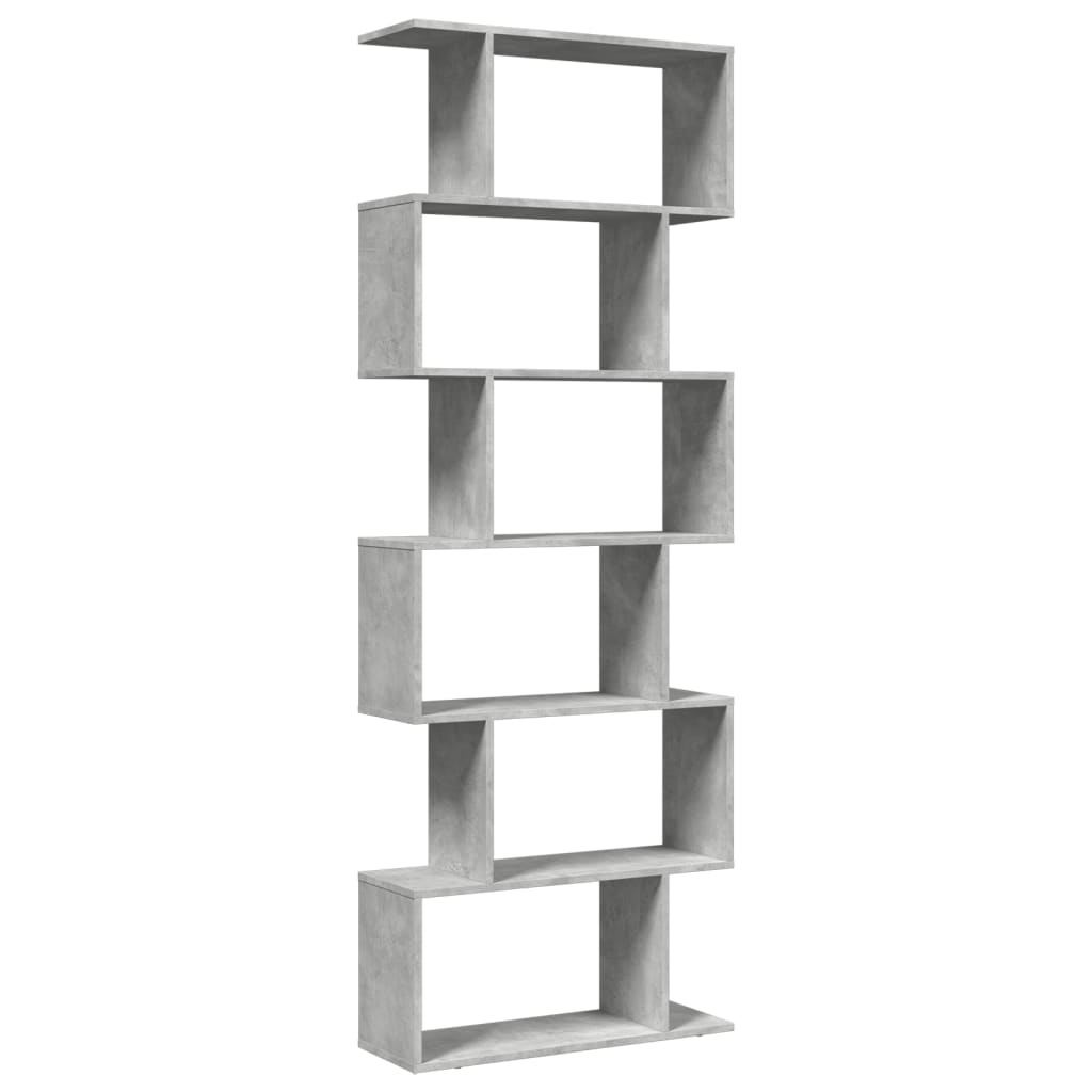 Bookcase/separator 6 levels concrete gray 70x24x193 cm wood