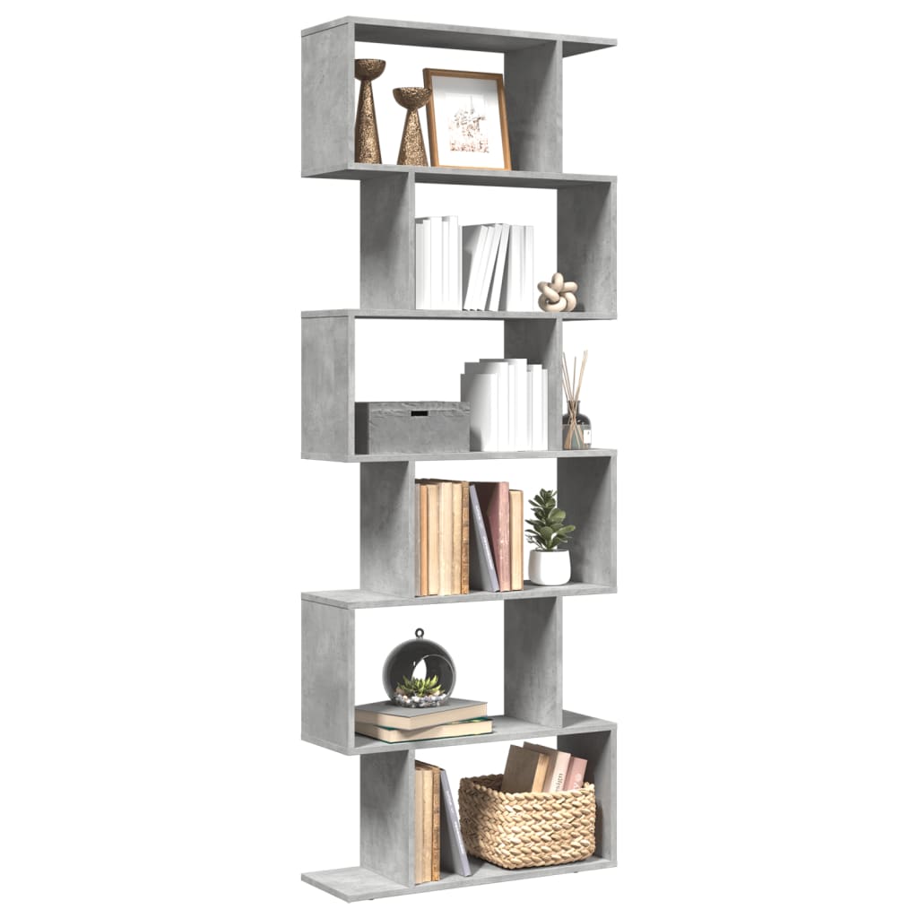 Bookcase/separator 6 levels concrete gray 70x24x193 cm wood