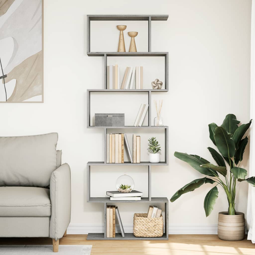 Bookcase/separator 6 levels sonoma gray 70x24x193 cm wood