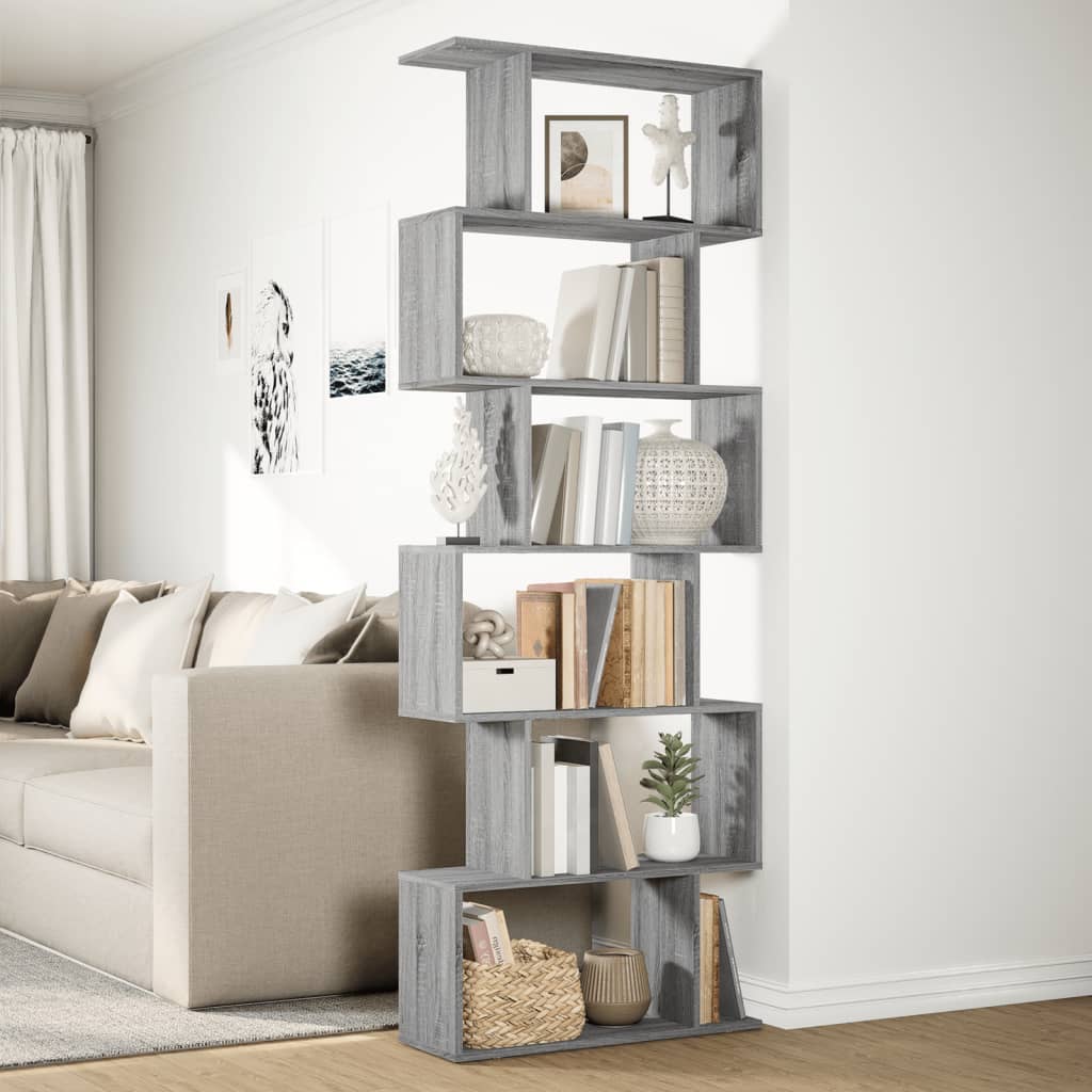 Bookcase/separator 6 levels sonoma gray 70x24x193 cm wood