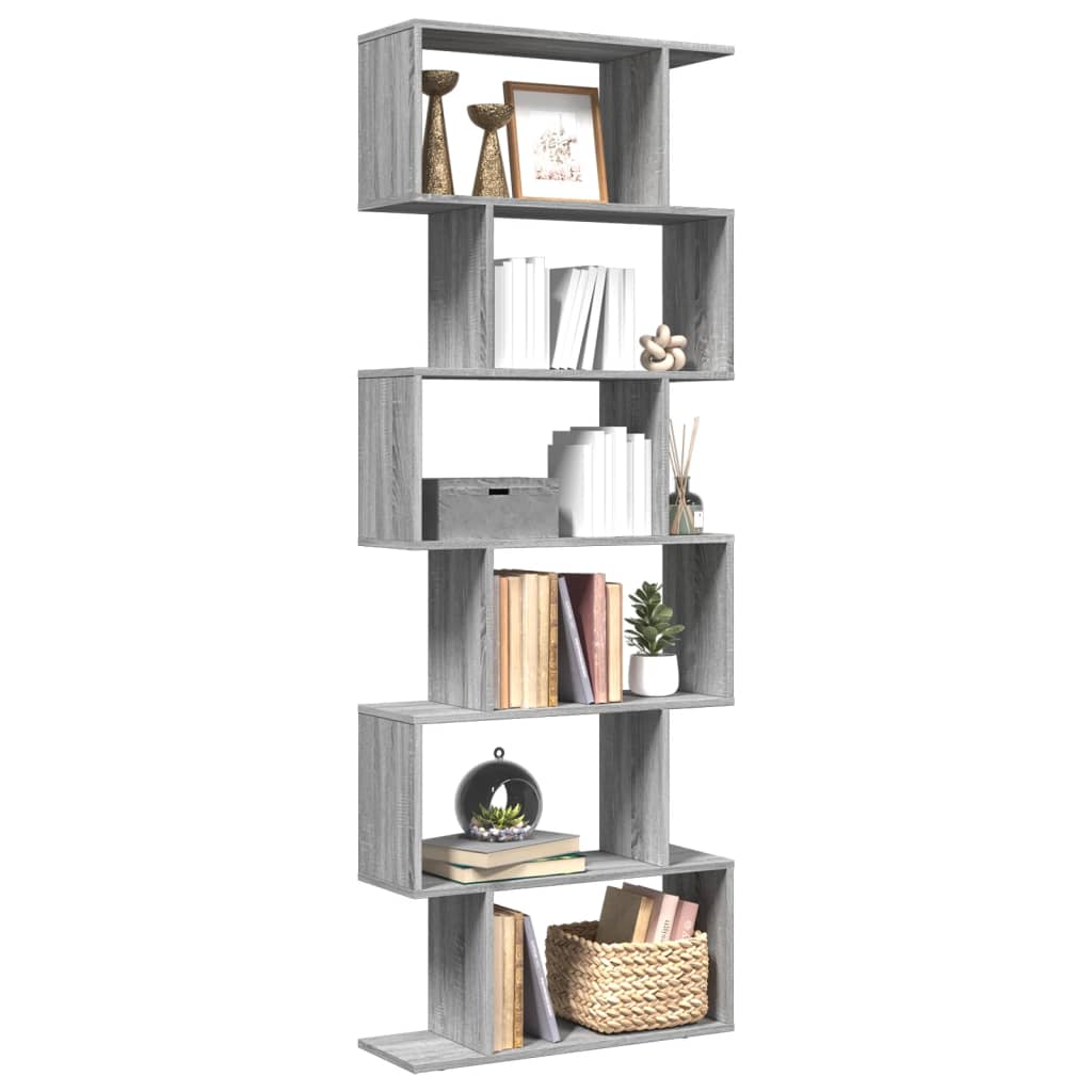 Bookcase/separator 6 levels sonoma gray 70x24x193 cm wood