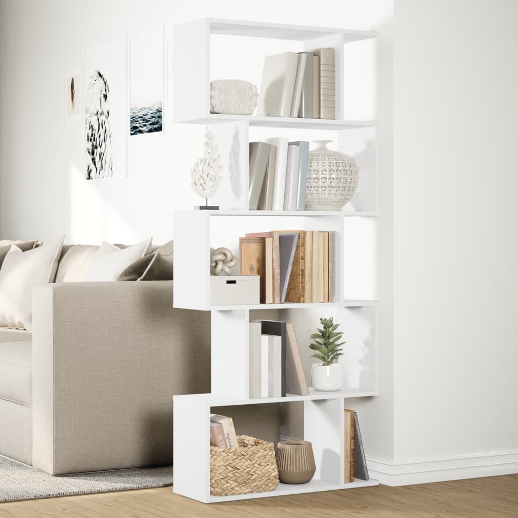 Bookcase/room divider 5 levels, white, 70x24x161 cm, wood