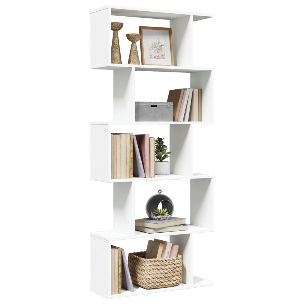 Bookcase/room divider 5 levels, white, 70x24x161 cm, wood