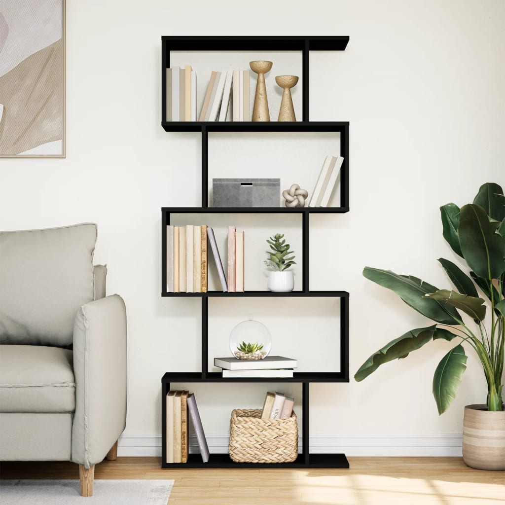 Bookcase/room divider 5 levels black 70x24x161 cm, wood