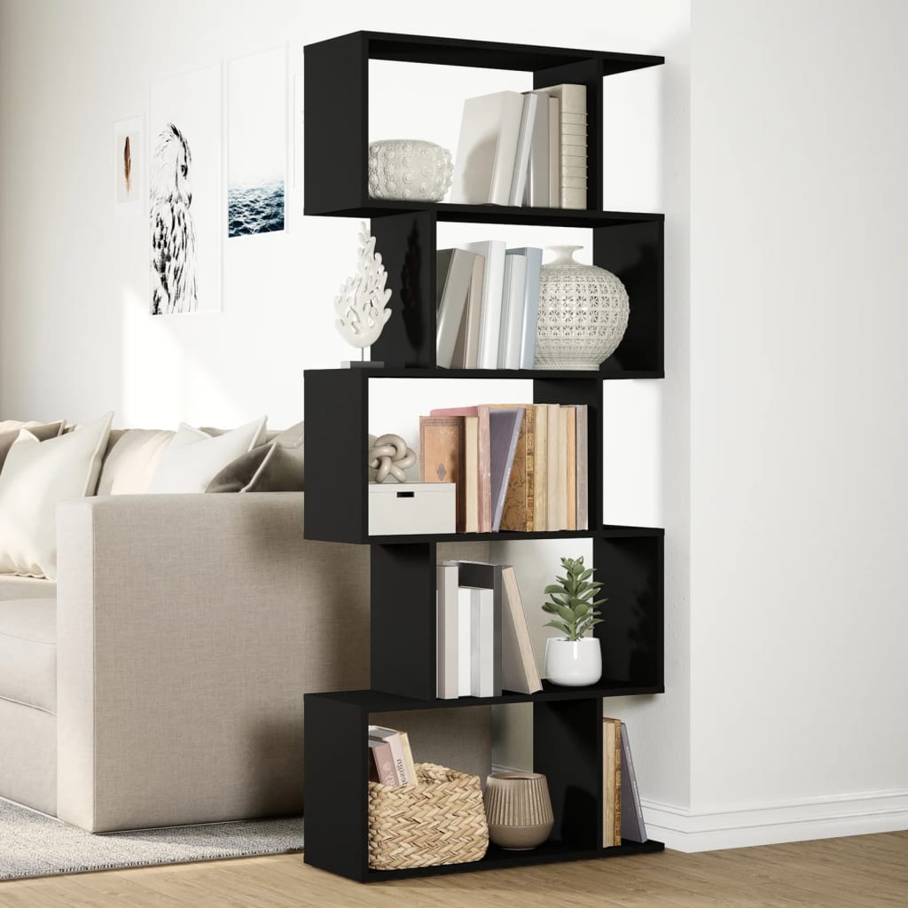 Bookcase/room divider 5 levels black 70x24x161 cm, wood