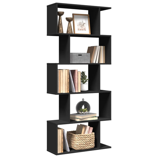 Bookcase/room divider 5 levels black 70x24x161 cm, wood