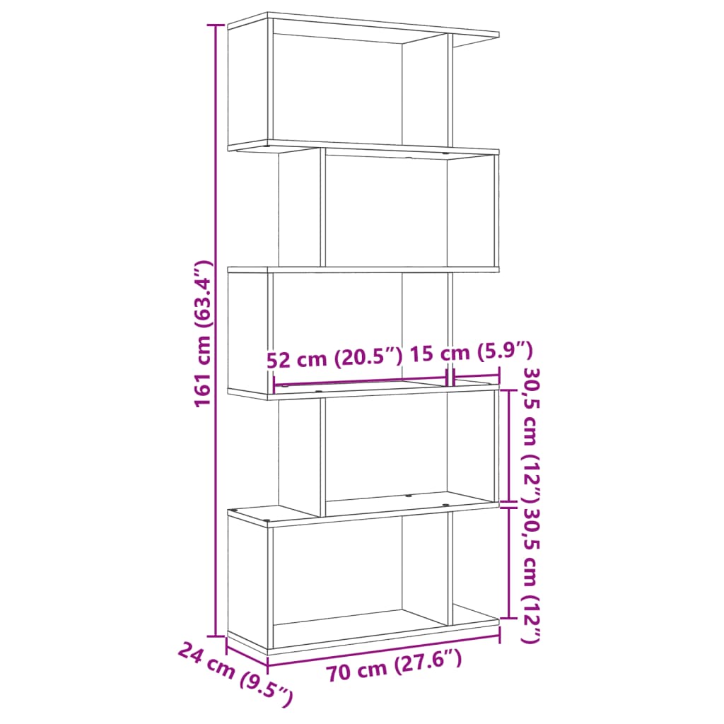 Bookcase/separator 5 levels sonoma oak 70x24x161 cm wood