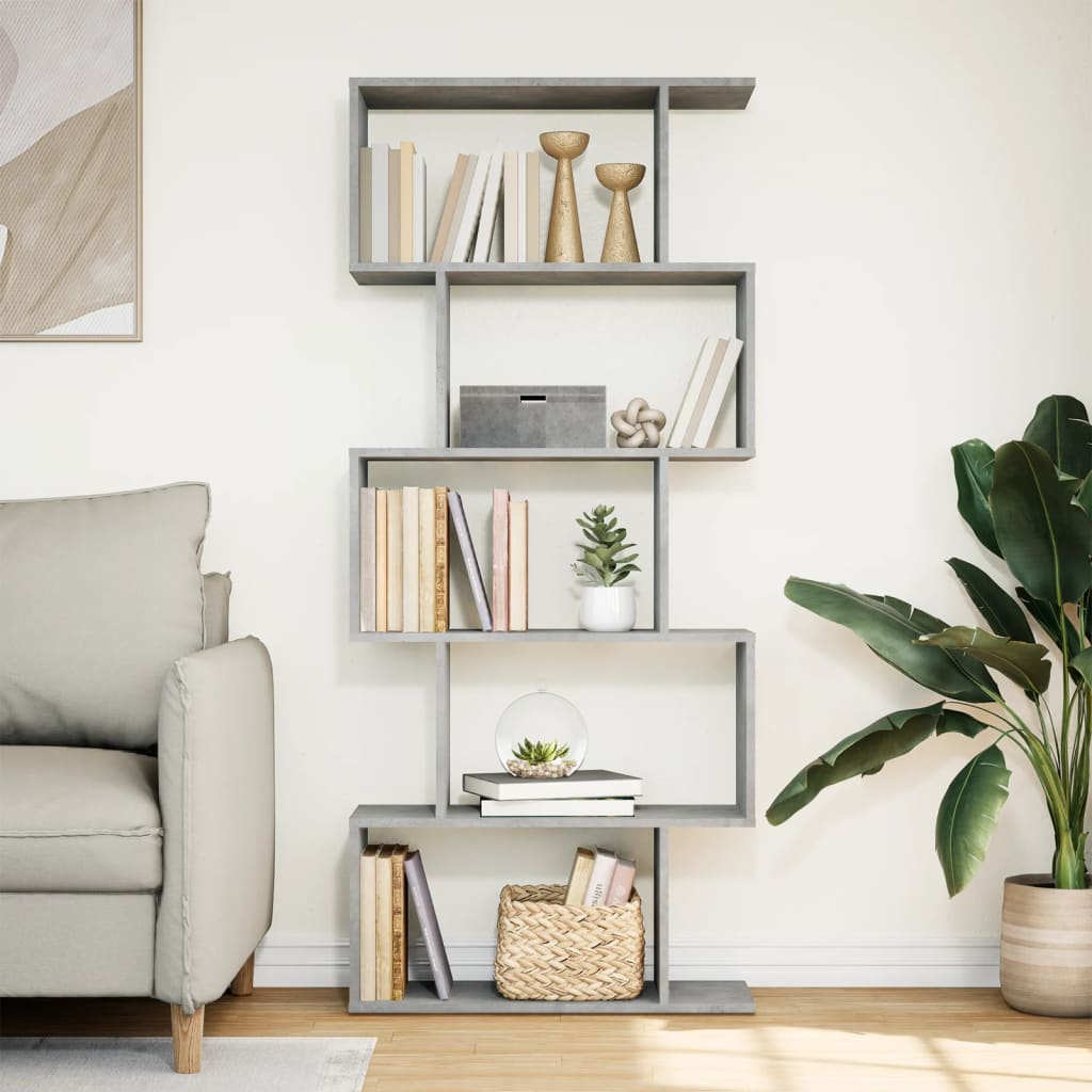 Bookcase/divider 5 levels concrete gray 70x24x161 cm wood