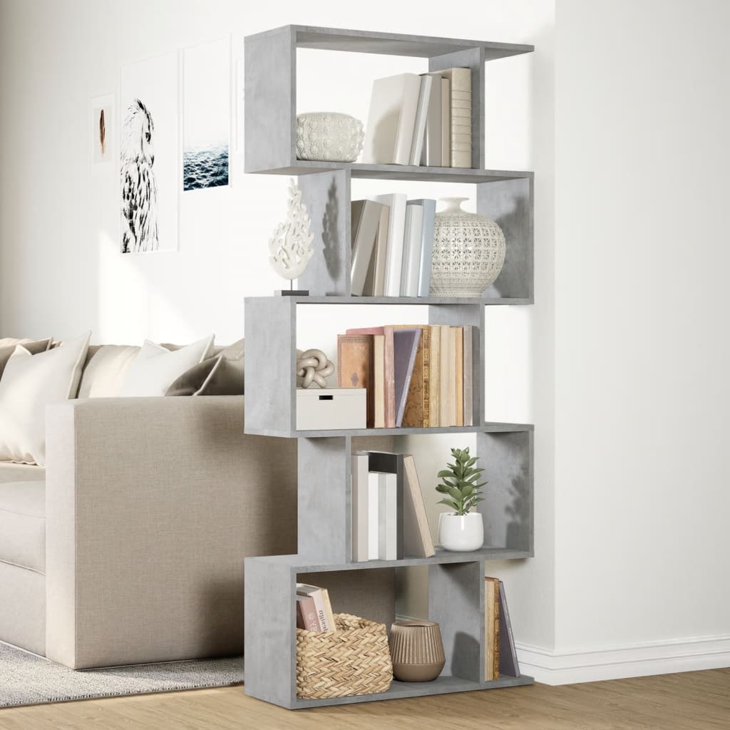 Bookcase/divider 5 levels concrete gray 70x24x161 cm wood