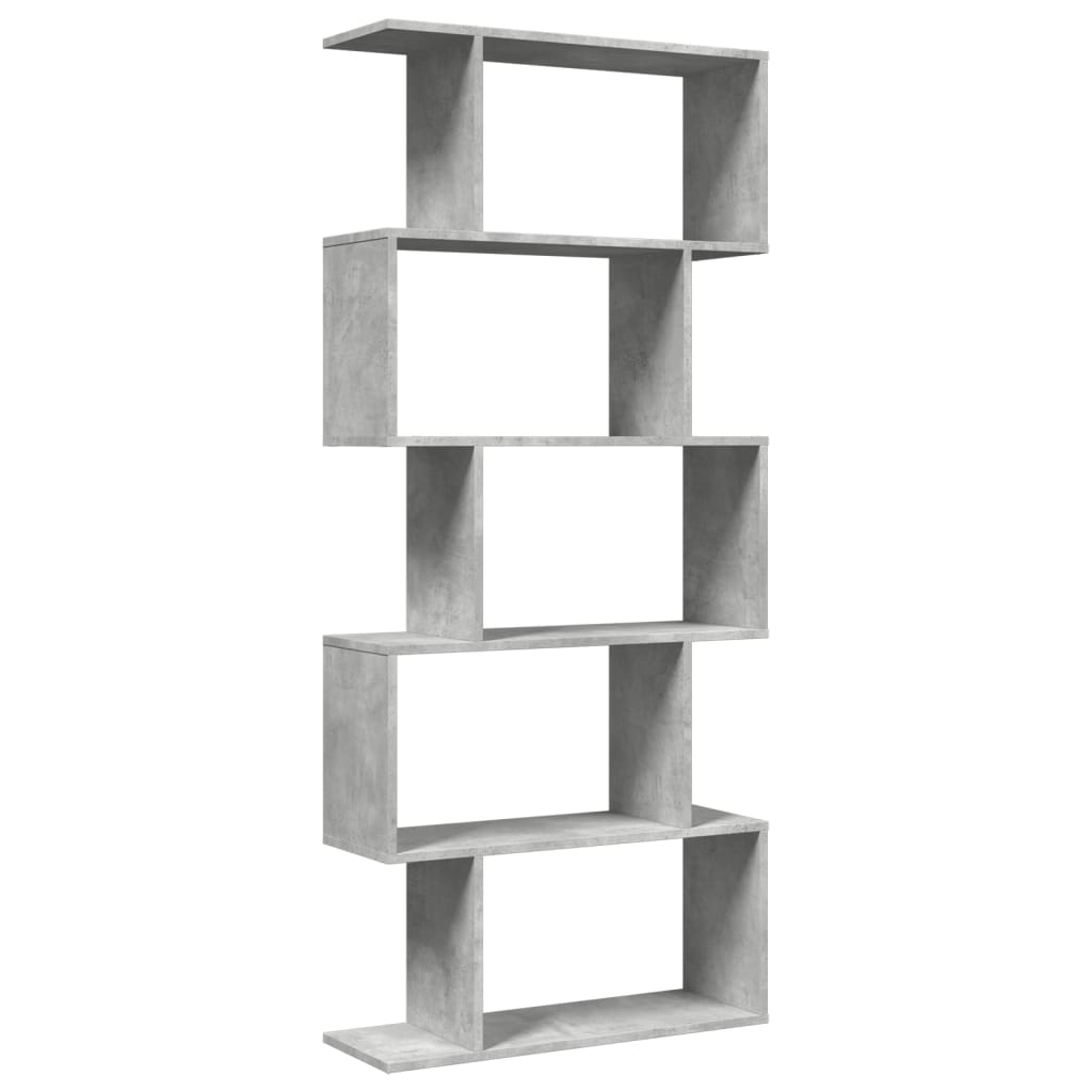 Bibliotecă/separator 5 niveluri gri beton 70x24x161 cm lemn