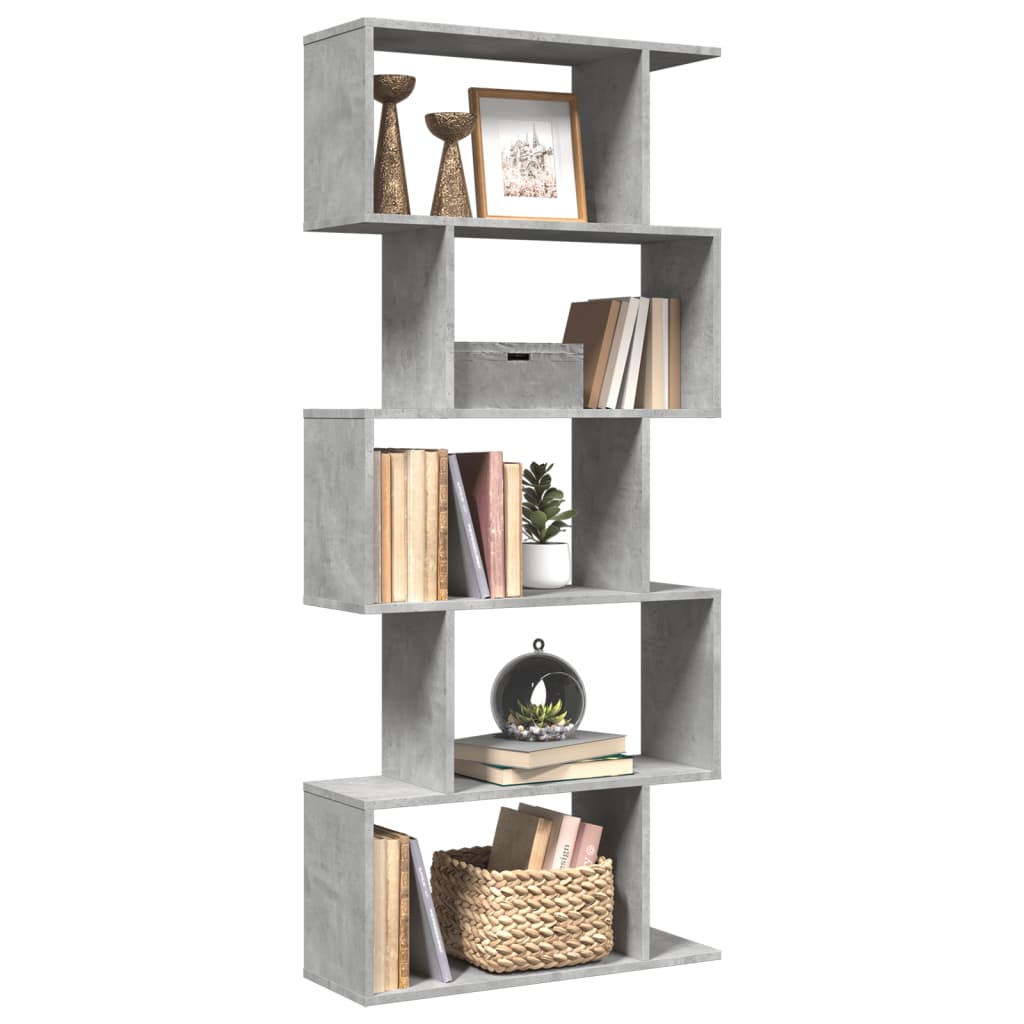 Bookcase/divider 5 levels concrete gray 70x24x161 cm wood